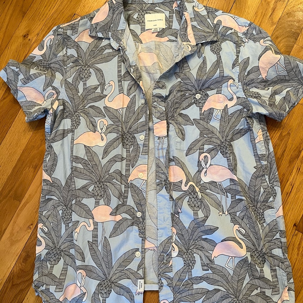 American Eagle Outfitters Flamingo and Leaf Print Shirt